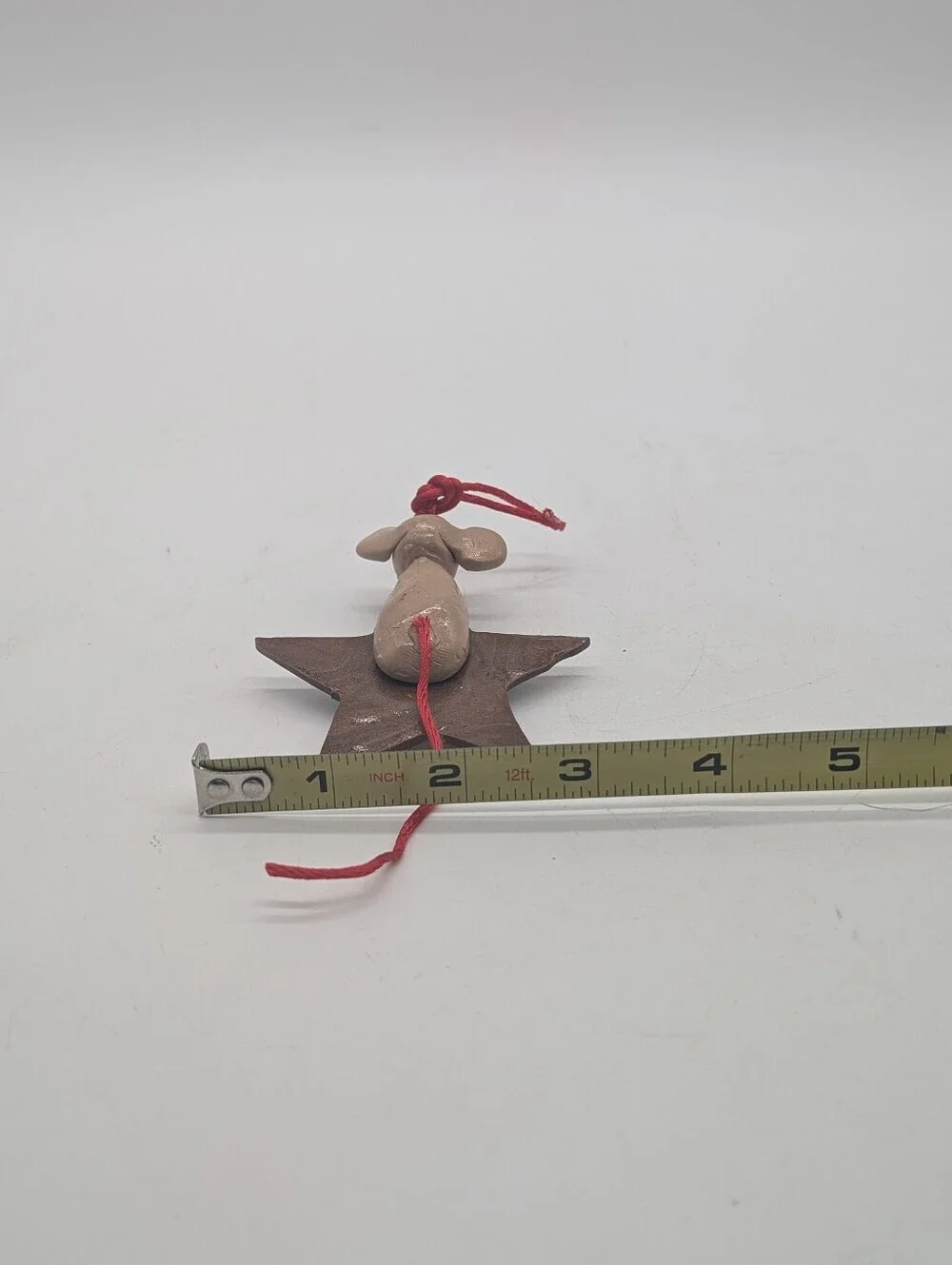 VTG Handmade Polymer Clay Mouse on Gingerbread Star Christmas Ornament